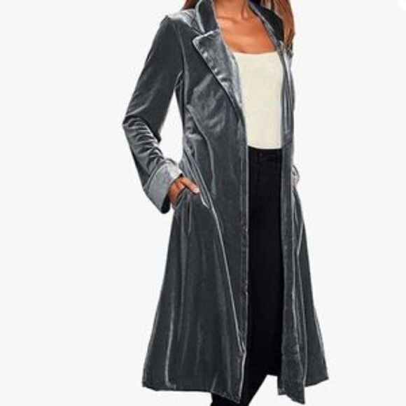 NEW Velvet Open Front Cardigan Coat With Belt - Picture 3 of 6